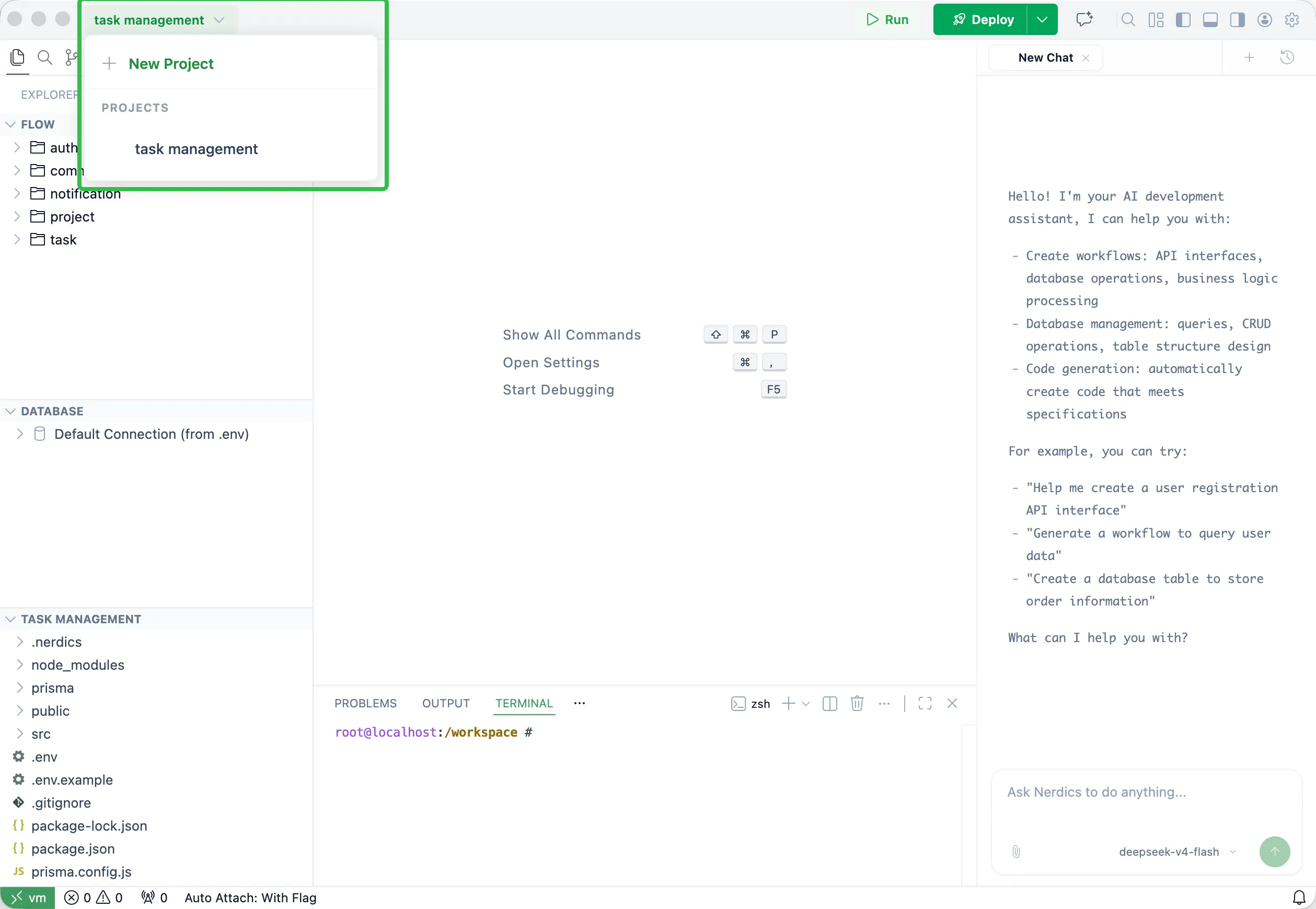 Nerdics project switcher and project controls