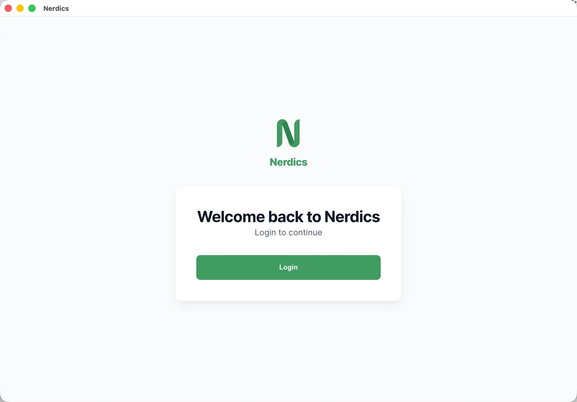 Nerdics start screen before login